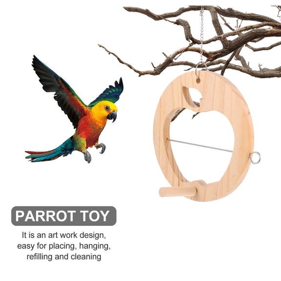 LOLIPPYY Wooden Beige Bird Stand with Fruit Skewer for Parrot Cage Hanging Decor