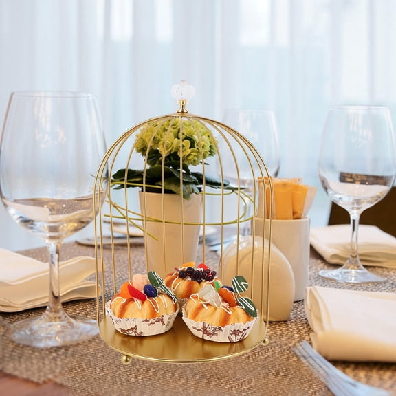 LOLIPPYY Birdcage Dessert Stand in Golden Metal Elegant Rustic Cake Display for Party Use