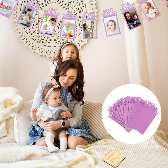 LOLIPPYY Birthday Photo Wall Display Flag Pink for Indoor Outdoor Decoration with 12 Month Photos