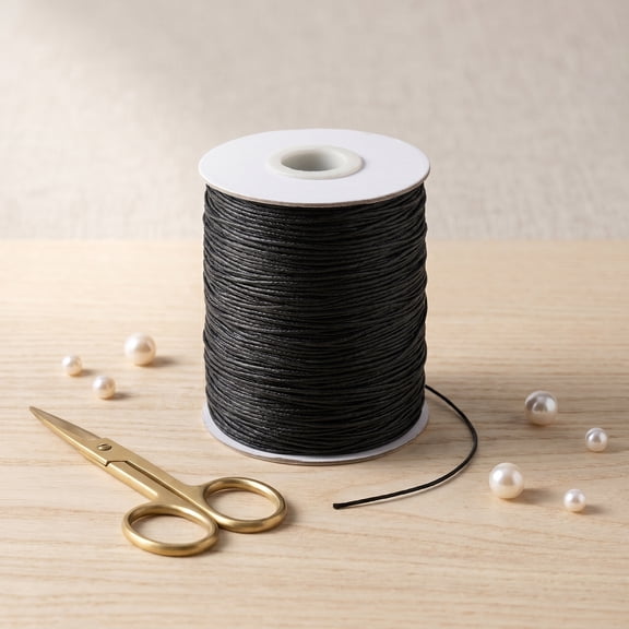 LOLIPPYY Black 1mm Waxed Polyester Cord for Beading, Threading, Sewing, Jewelry Making and Craft Projects