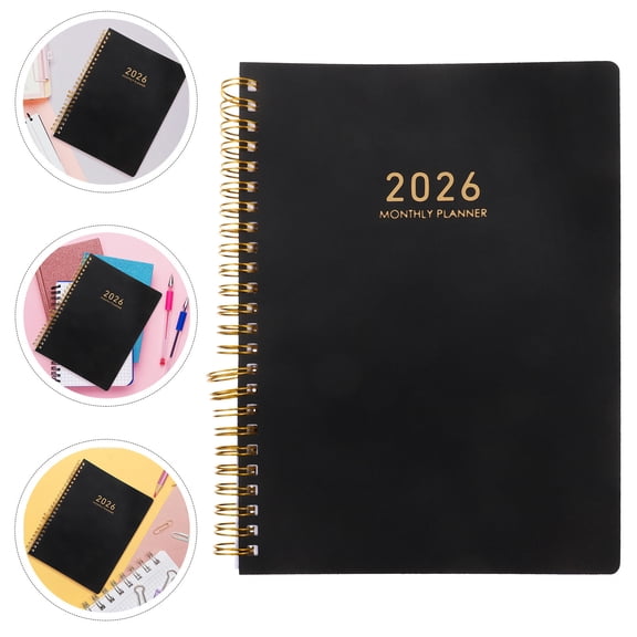 LOLIPPYY Black A5 Daily Planner 2026 Twin Wire Binding with Weekly Appointment Book and Productivity Tracker