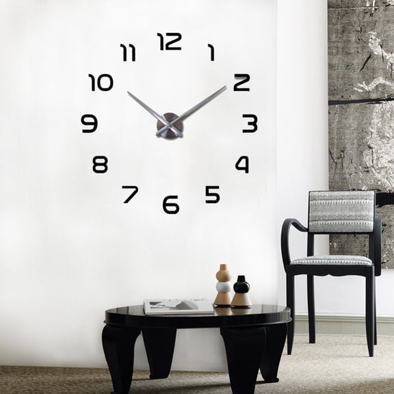 LOLIPPYY Black Acrylic Mirror Wall Clock Large Size Silent Movement for Home Decor and Office