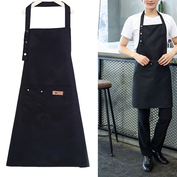 LOLIPPYY Black Adjustable Cotton Cooking Apron Solid Color Hanging Neck and Back Strap for Kitchen