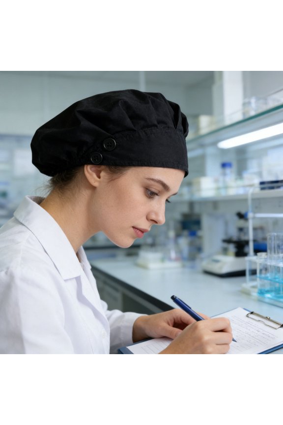 Black Adjustable Working Hat with Button Breathable Cotton for Medical and Factory Use