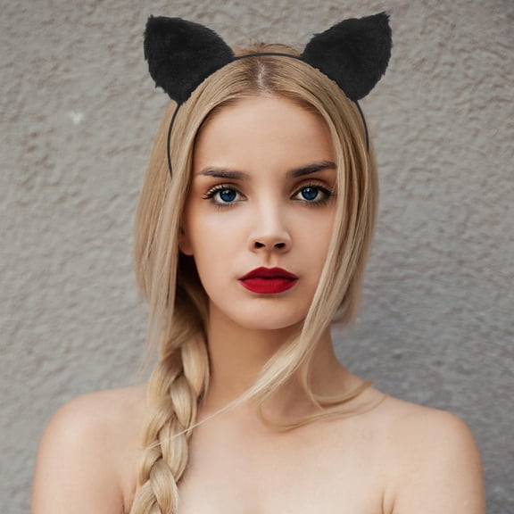 LOLIPPYY Black And White Cat Ears Wolf Ears Headband Plush For Themed Events 1Pcs