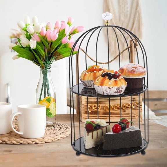 LOLIPPYY Black Birdcage Decorative Cake Stand Bowl for Rustic Farmhouse Fruit Display and Dessert Table