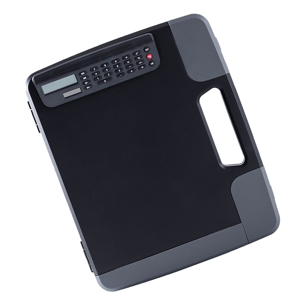 LOLIPPYY Black Clipboard with Built-in Calculator and File Organizer, Portable A4 Document Holder for Office and School Use