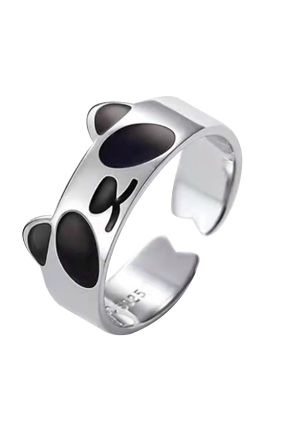 Black Enamel Panda Open Ring Adjustable Finger Ring with Dragon Claw Design for Unique Daily Wear