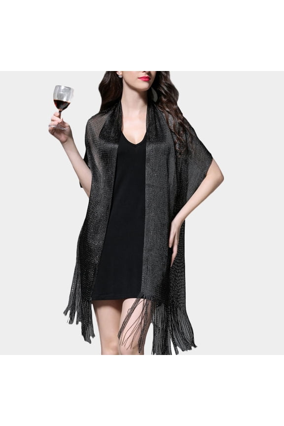 Black Evening Shawl Soft Skin Friendly Wrap with Tassels for Wedding and Special Events