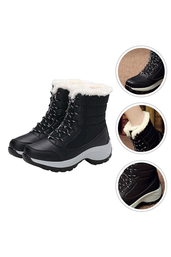 Black Faux Lined Winter Booties with Nonslip Anti Skid Rubber Outsole