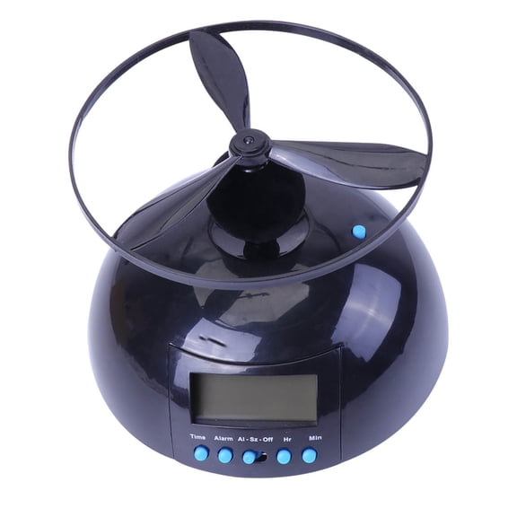 LOLIPPYY Black Flying Alarm Clock with LCD Screen and Loud Helicopter Sound for Home Use
