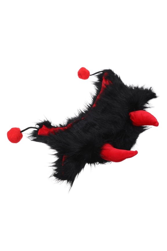 Black Funny Horn Beanie Hat Cozy Winter Headwear for Skiing Party and Dress Up