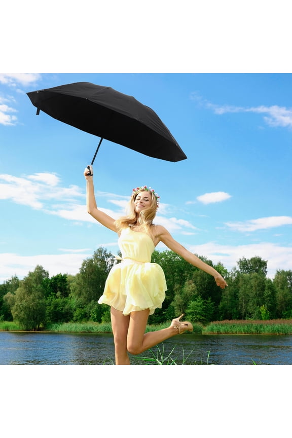 Black Heavy Duty Folding Umbrella Windproof Large Manual Rain Umbrella for Daily Use