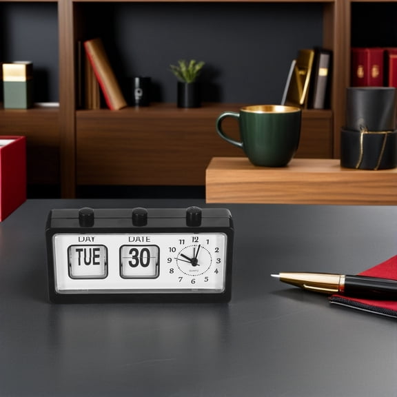LOLIPPYY Black Manual Flip Clock with Date and Day Display for Office and Study Desk
