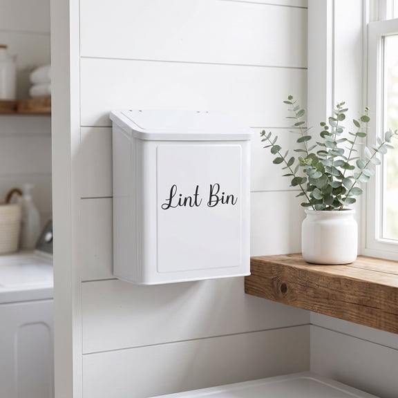LOLIPPYY Black Metal Dryer Lint Collection Bin with Lid for Laundry Room Organization and Space Saving