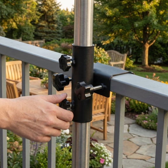 LOLIPPYY Black Metal Umbrella Mount Bracket with Turn Screw for Patio Parasol and Deck Railing