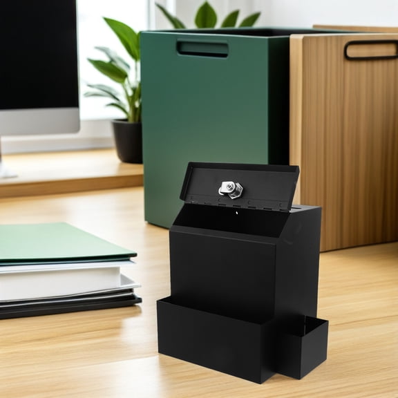 LOLIPPYY Black Plastic Ballot Box with Slot and Lock for School Elections and Donation Collection