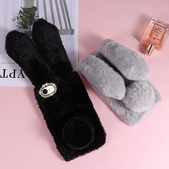 LOLIPPYY Black Plush Se 2020 Phone Shell with Rhinestone Frame and Full Button Access