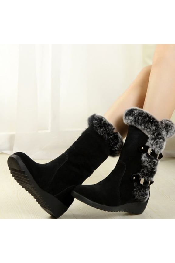 Black Plush Women's Winter Boots Comfortable Stylish Classic Short Tube Shoes Size 38