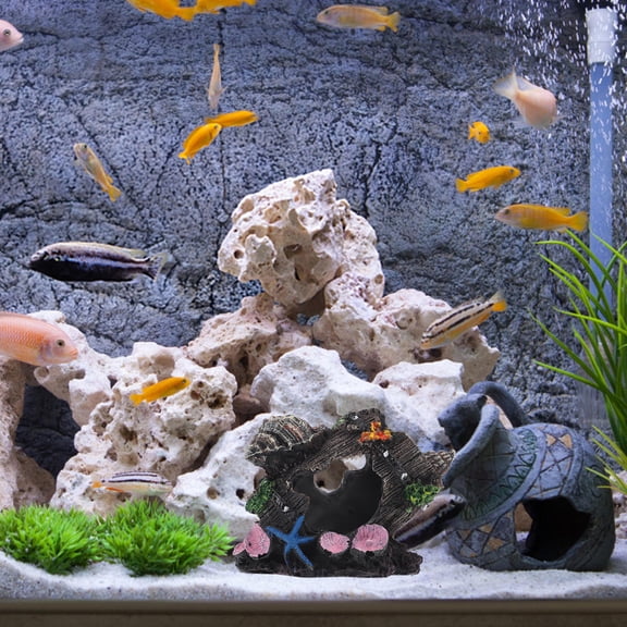 LOLIPPYY Black Resin Fish Tank Shaped Aquarium Hideaway for Shrimp Habitat