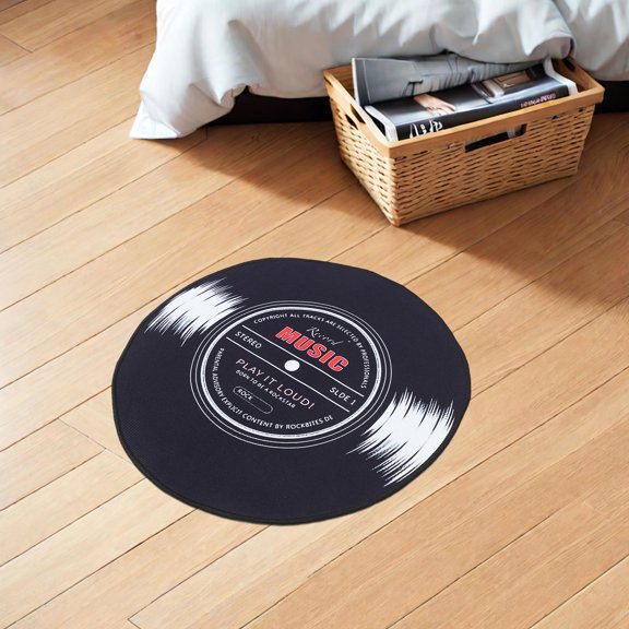 LOLIPPYY Black Retro Record Rug Non Slip Anti Noise Reduction Floor Mat for Kitchen