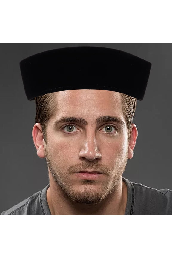Black Soft Velvet Southeast Asian Prayer Hat Stylish Islamic Boat Hat for Men