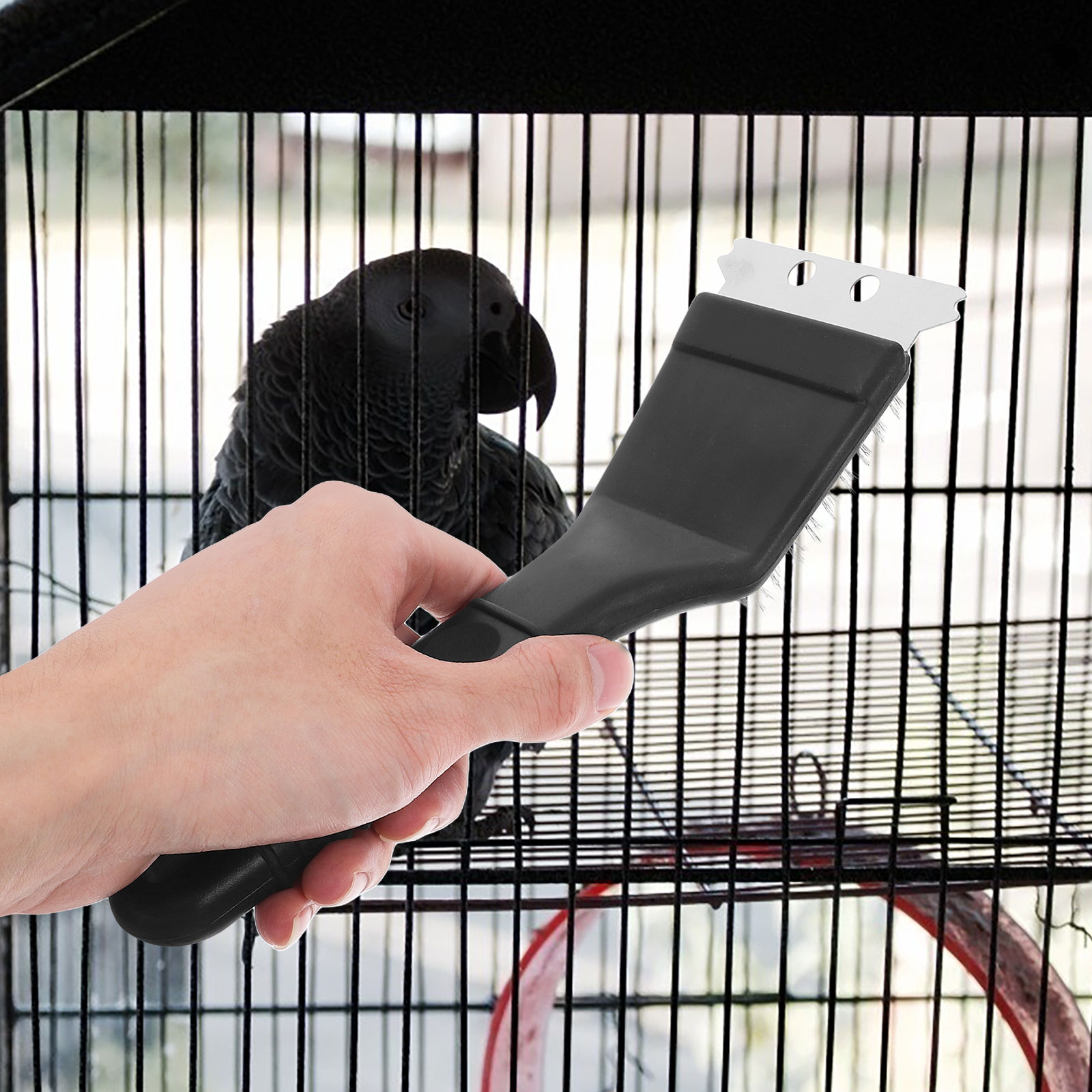 Image result for LOLIPPYY Black Stainless Steel Bird Cage Scraper Brush with Bristles for Easy and Effective Cage ...