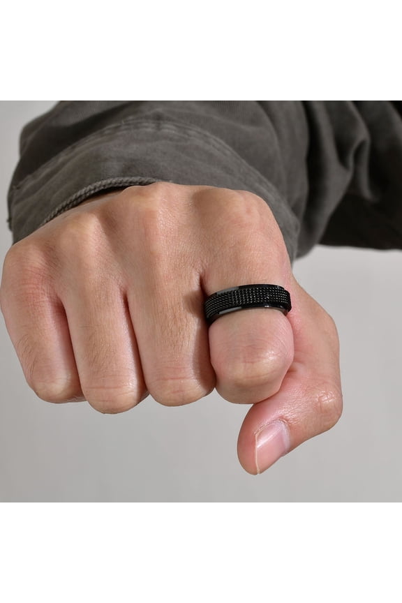 Black Stainless Steel Fidget Ring for Men with Chic Rotating Design for Party and Street Style