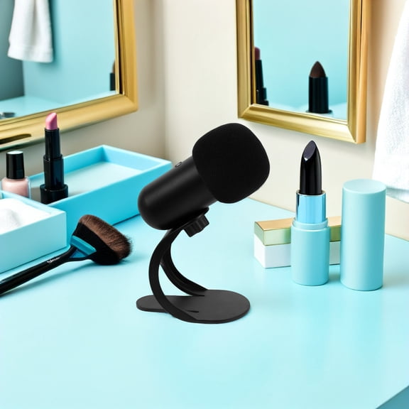 LOLIPPYY Black USB Podcast Microphone with Stand Mute Button and Noise Reduction for Live Streaming