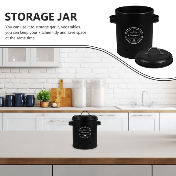 LOLIPPYY Black Vegetable Storage Container for Garlic, Onion, and Potato with Stable Flat Bottom Design