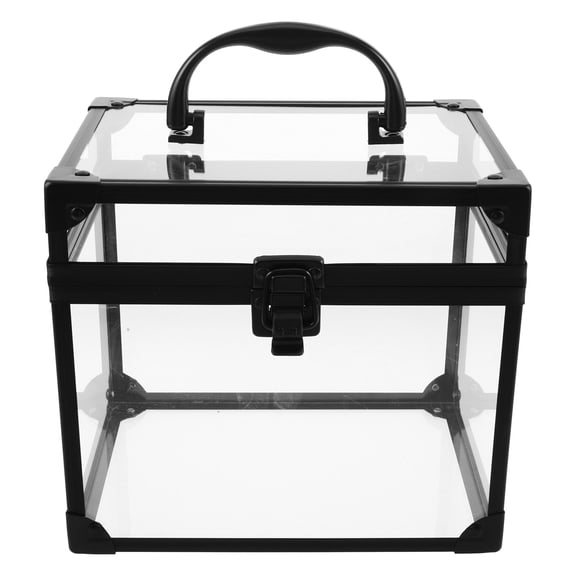 LOLIPPYY Black Vinyl Record Organizer Case with Acrylic Build and Comfortable Carry Handle