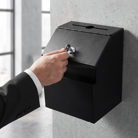 LOLIPPYY Black Voting Box with Lock and Slot for Office School Fundraising Suggestion Collection