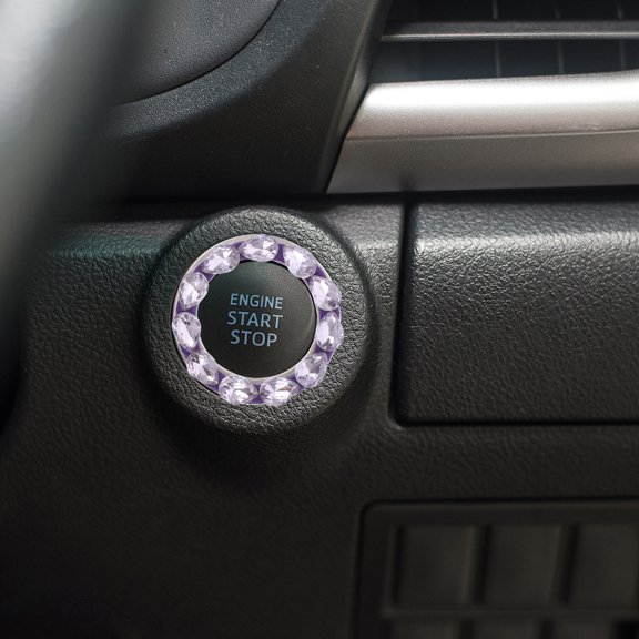 LOLIPPYY Bling Lavender Push Start Engine Cover with Rhinestones for Car Interior Decor