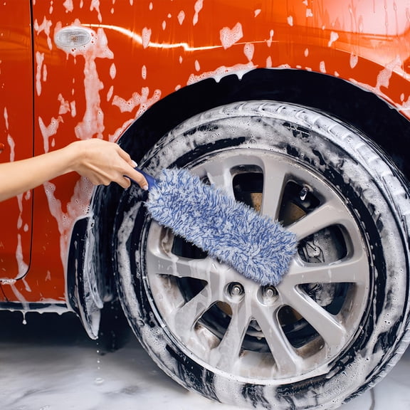 LOLIPPYY Blue Car Wheel Brush with Bendable Design Lightweight Tire Cleaner and Vehicle Dust Removal