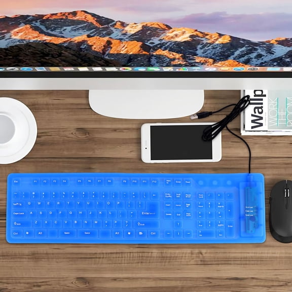 LOLIPPYY Blue Foldable Silicone Roll Up USB Waterproof Keyboard Portable for Home Use with Durable Washable Design