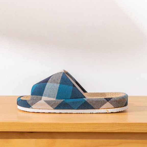 LOLIPPYY Blue OpenToe Slippers for Home Use Comfortable Casual Summer Slippers Linen EVA Material Size 10.5