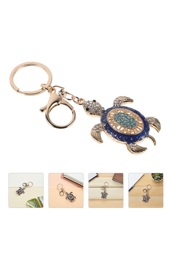 Blue Rhinestone Turtle Keychain with Alloy Clasp for Stylish Bag Charm and Backpack Decoration