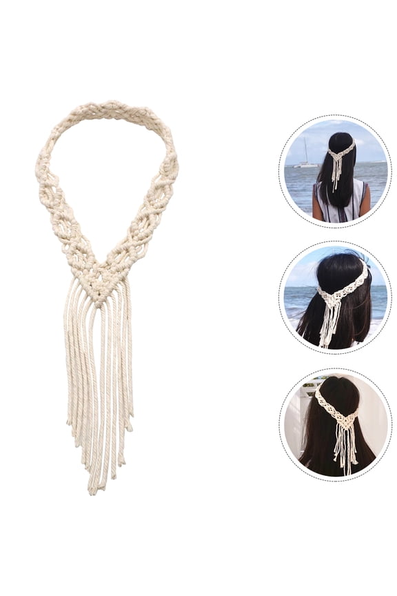Bohemian Beige Woven Headband Hand Woven Macrame Headband for Celebrations and Beach