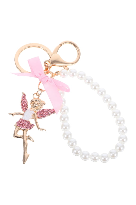 Bow Charm Keychain Angel Key Ring Pink Zinc Alloy Cute Bag Charm For Women Daily Use 1Pcs
