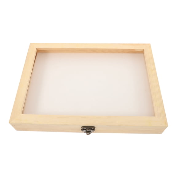 LOLIPPYY Box with Clear Lid for Display Pine Wood Unfinished Light Yellow 12.5x9.5x2.5 Inches