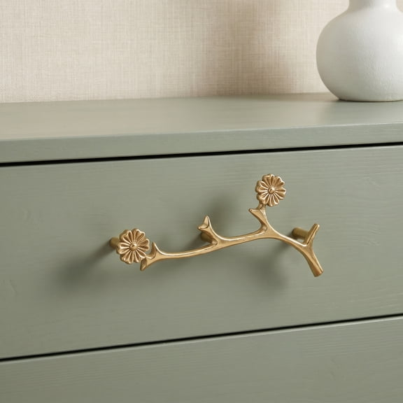 LOLIPPYY Brass Brass Drawer Handle with Deer Antler Design for Decorative Kitchen Cabinet Pulls