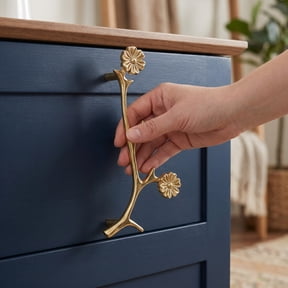 LOLIPPYY Brass Deer Antler Kitchen Cabinet Handles with Unique Plum Blossom Design for Elegant Home