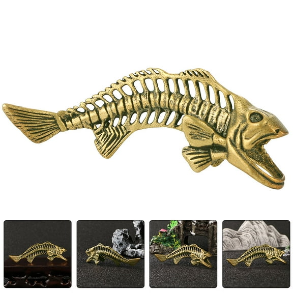 LOLIPPYY Brass Fish Bone Decorative Statue Golden Vintage Fish Model for Home Office Display
