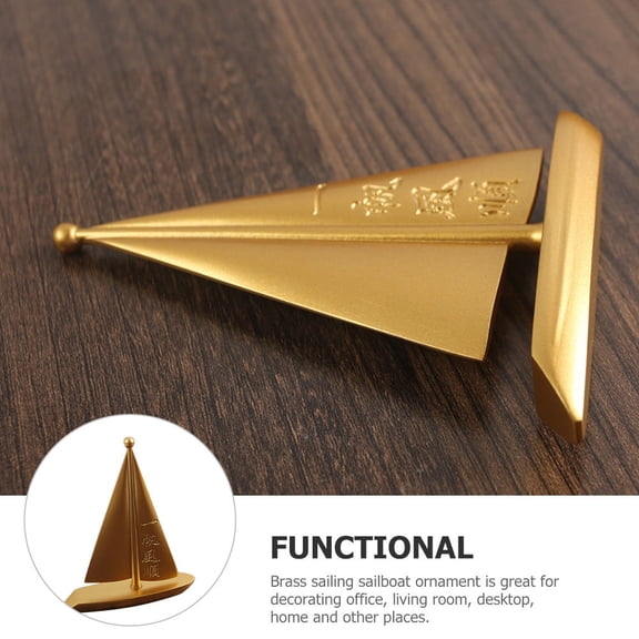 LOLIPPYY Brass Sailing Boat Ornament for Home Office Decor Golden Tabletop Display 7.5 Inches