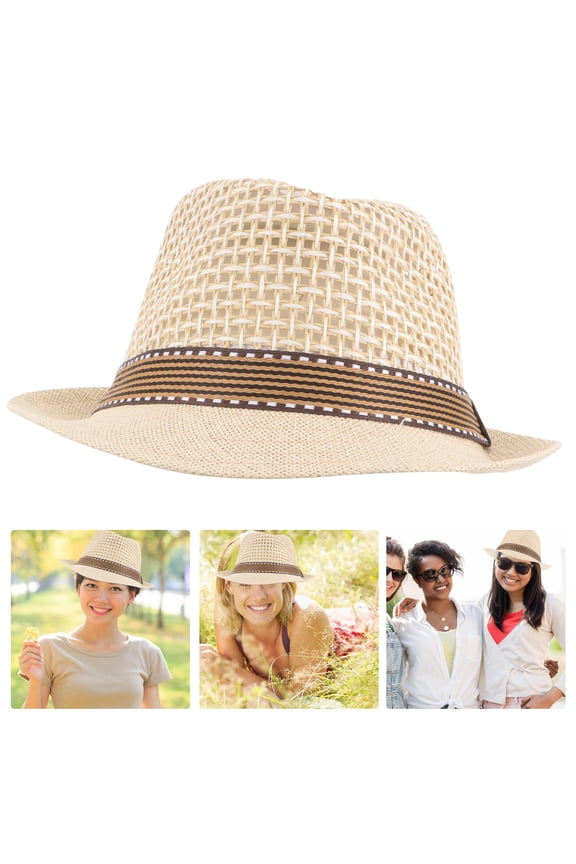Breathable Beige Straw Hat with Short Brim for Outdoor Activities and Beach Wear