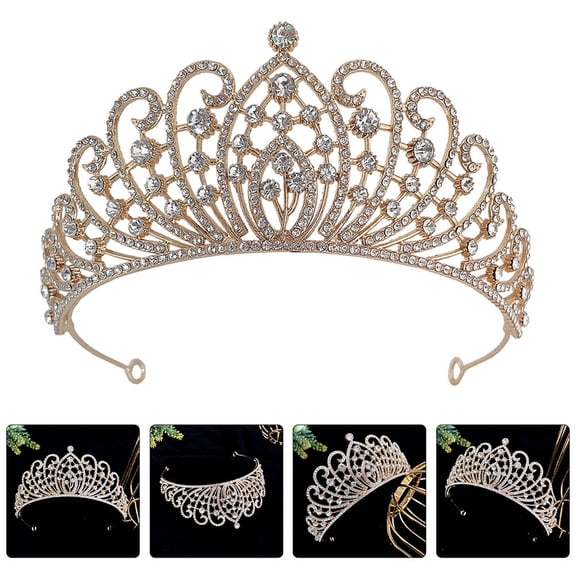 LOLIPPYY Bridal Golden Tiaras with Rhinestones Wedding Crowns for Banquets and Parties