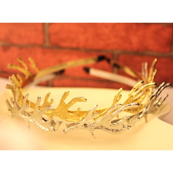 LOLIPPYY Bridal Headband Hair Band for Wedding Golden Antlers Leaves Hair Jewelry