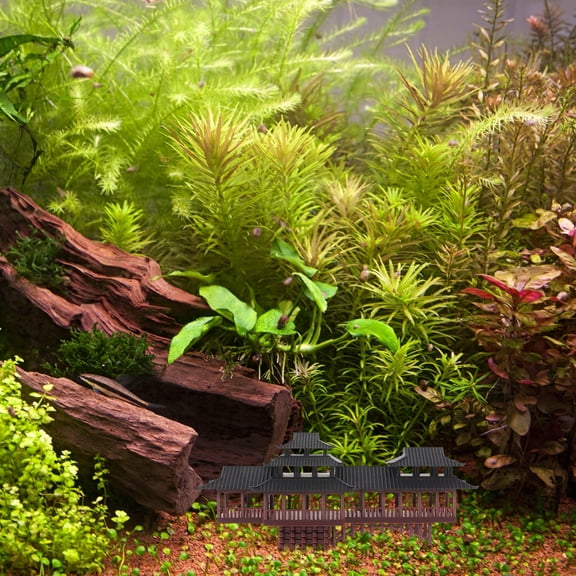 LOLIPPYY Brown Aquarium Bridge Decoration Featuring Simulated Plastic Asian Pavilion for Fish Tank