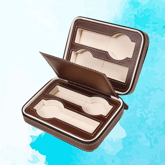 LOLIPPYY Brown Portable Zippered Watch Storage Case with Thick Padding, Stylish Watch Organizer for Collectors, 2-Piece Set
