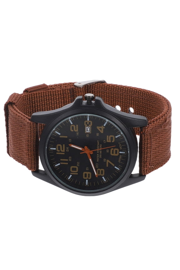 Brown Quartz Watch with Nylon Band Stylish Men Wristwatch for Timekeeping and Daily Fashion